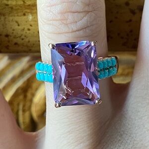 Rose de France Amethyst Sleeping Beauty Turquoise Sterling Silver Ring Size 7
